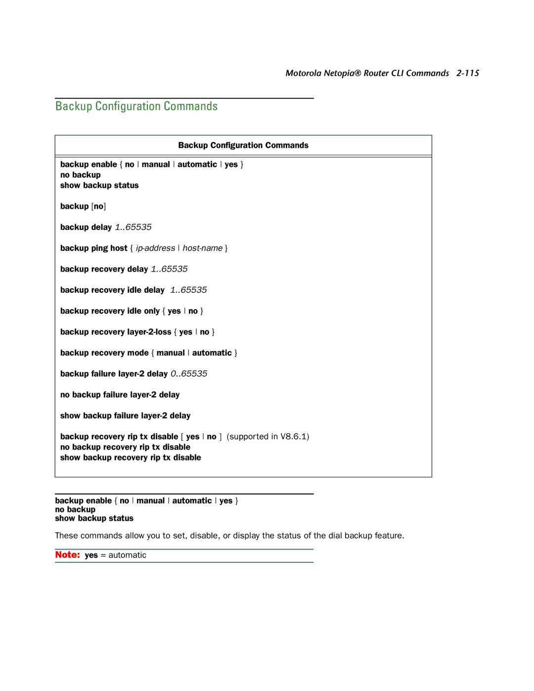 Netopia CLI 874 manual Backup Conﬁguration Commands 