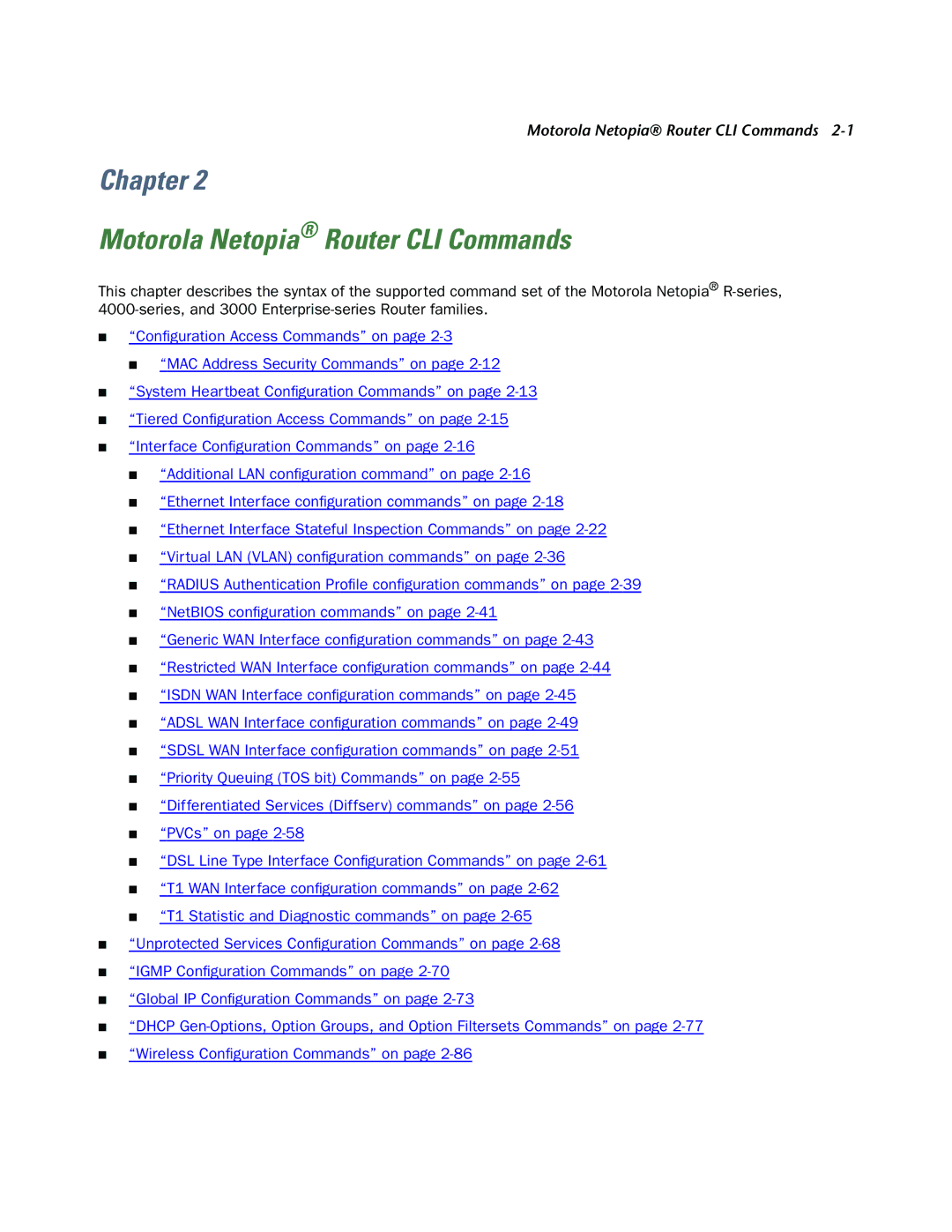 Netopia CLI 874 manual Motorola Netopia Router CLI Commands 