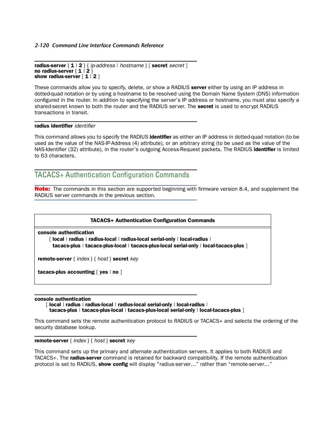 Netopia CLI 874 manual TACACS+ Authentication Conﬁguration Commands 