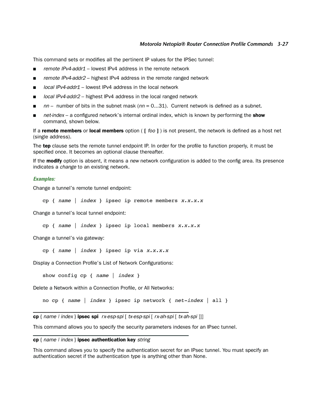 Netopia CLI 874 manual Change a tunnel’s remote tunnel endpoint 