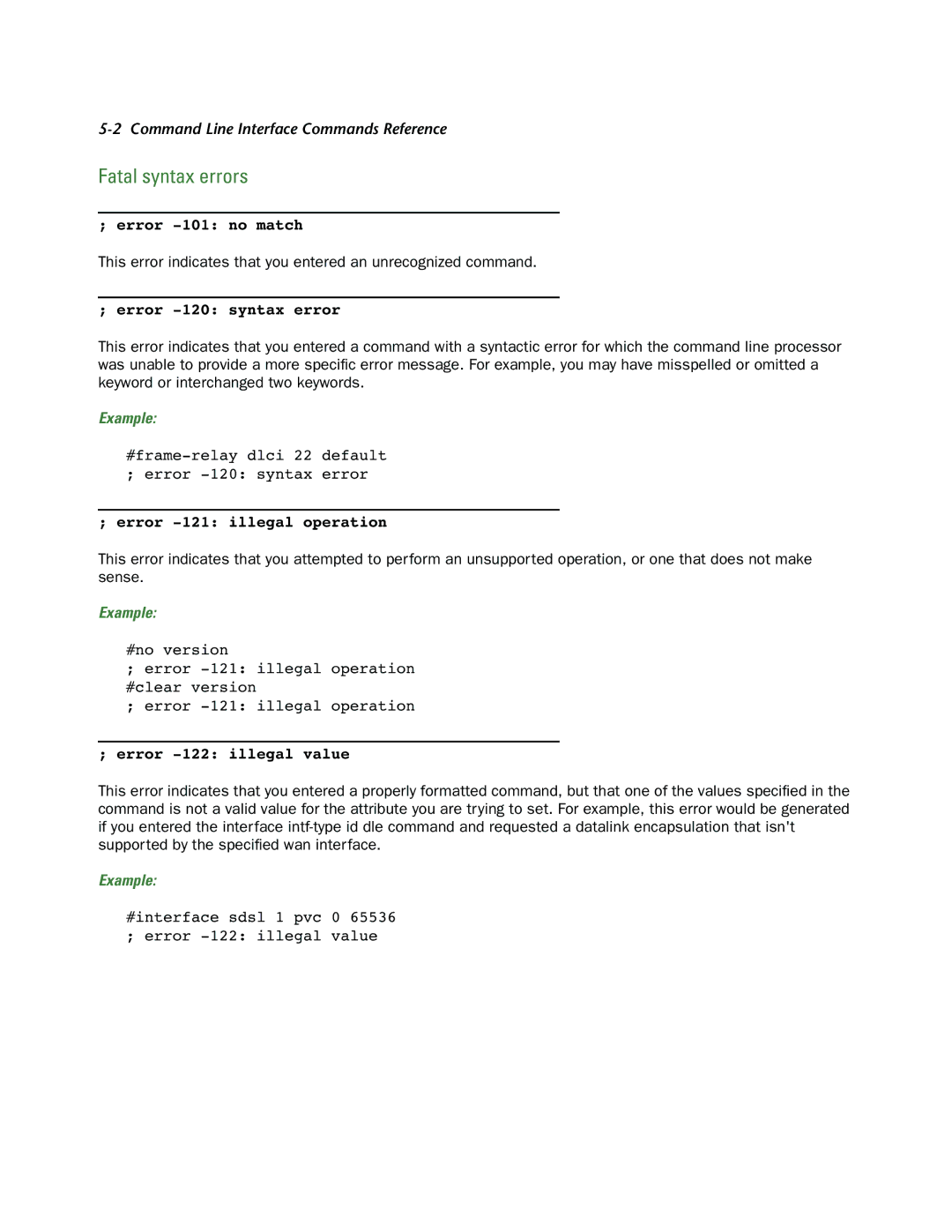 Netopia CLI 874 manual Fatal syntax errors, Error -120 syntax error 