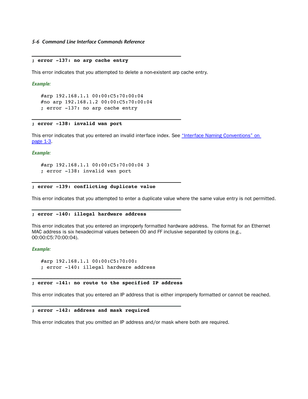 Netopia CLI 874 manual Error -137 no arp cache entry 