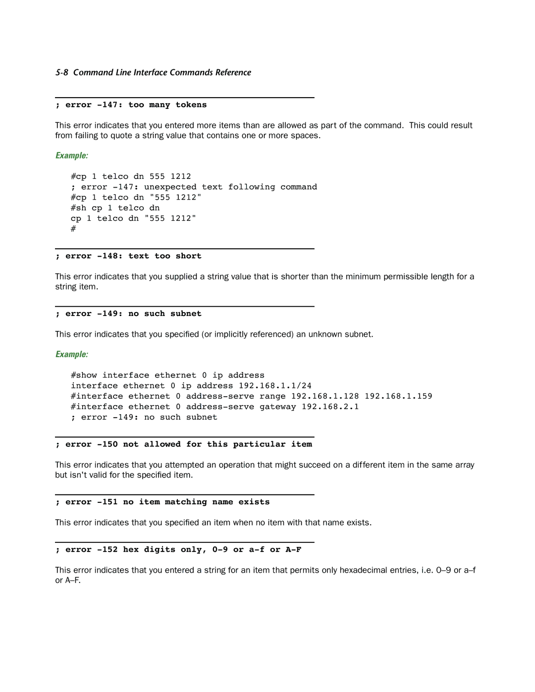 Netopia CLI 874 manual Error -151 no item matching name exists 