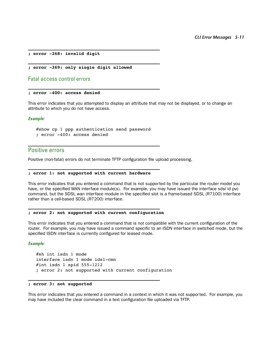 Netopia CLI 874 manual Positive errors, Fatal access control errors 