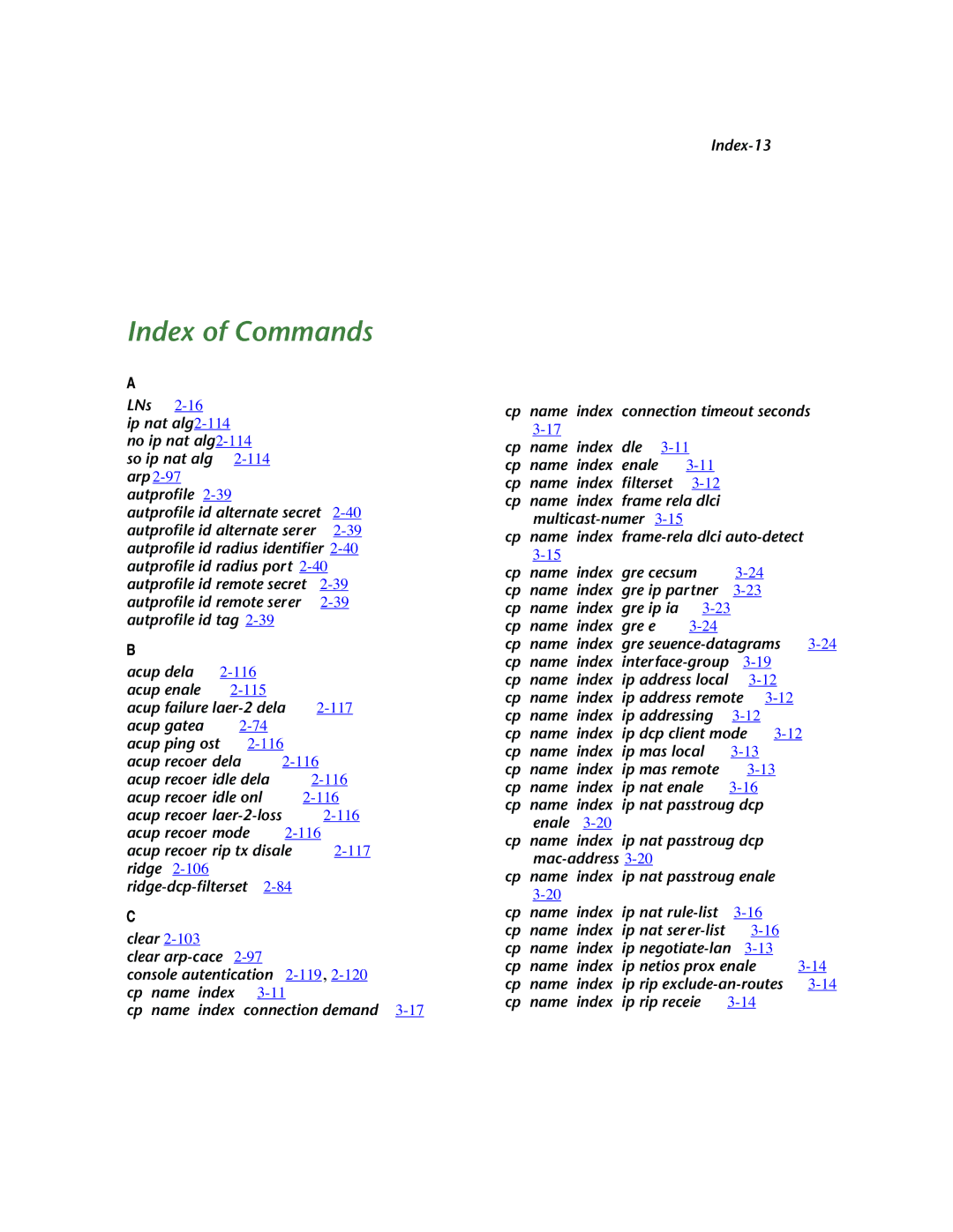 Netopia CLI 874 manual Index of Commands 