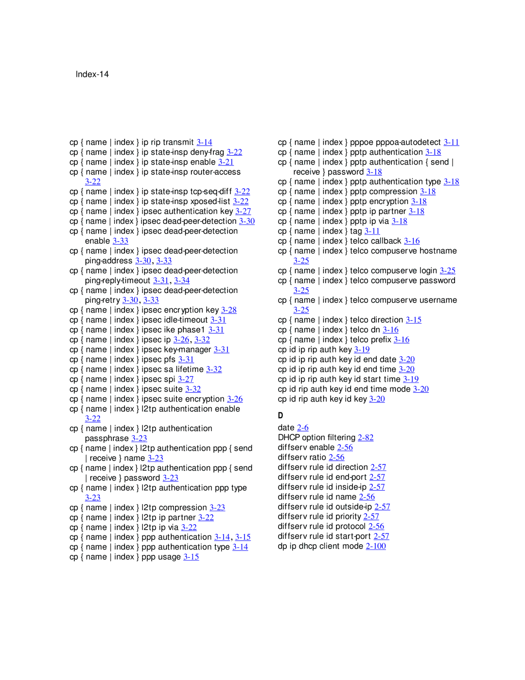 Netopia CLI 874 manual Index-14 