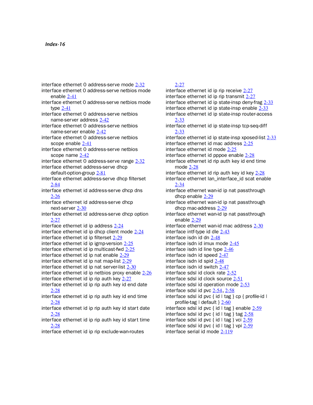 Netopia CLI 874 manual Index-16 