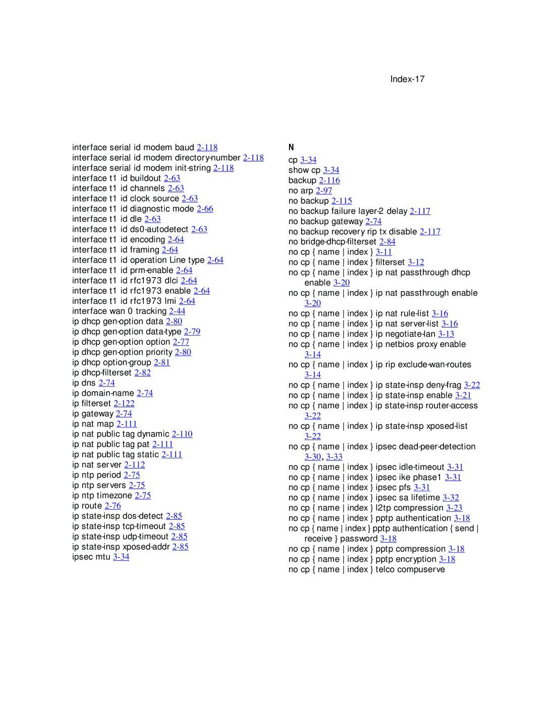 Netopia CLI 874 manual Index-17 