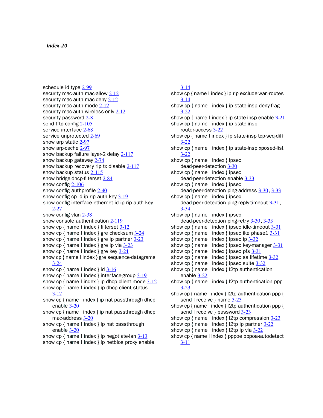 Netopia CLI 874 manual Index-20 