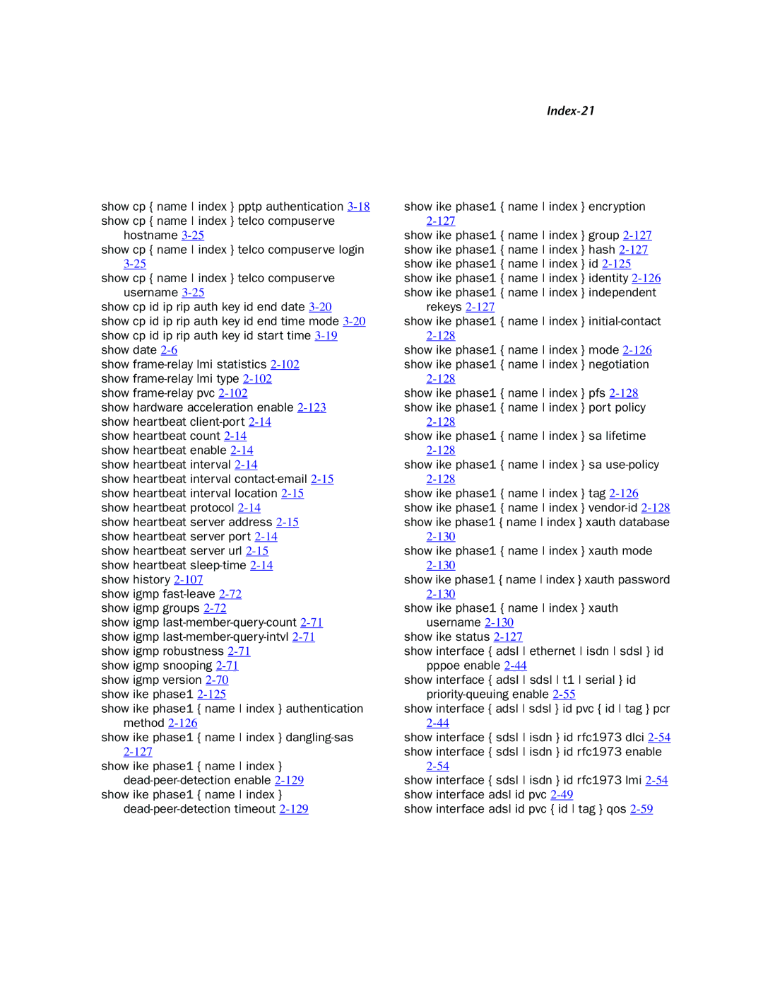 Netopia CLI 874 manual Index-21 