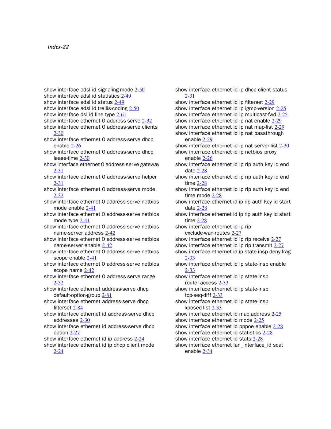 Netopia CLI 874 manual Index-22 