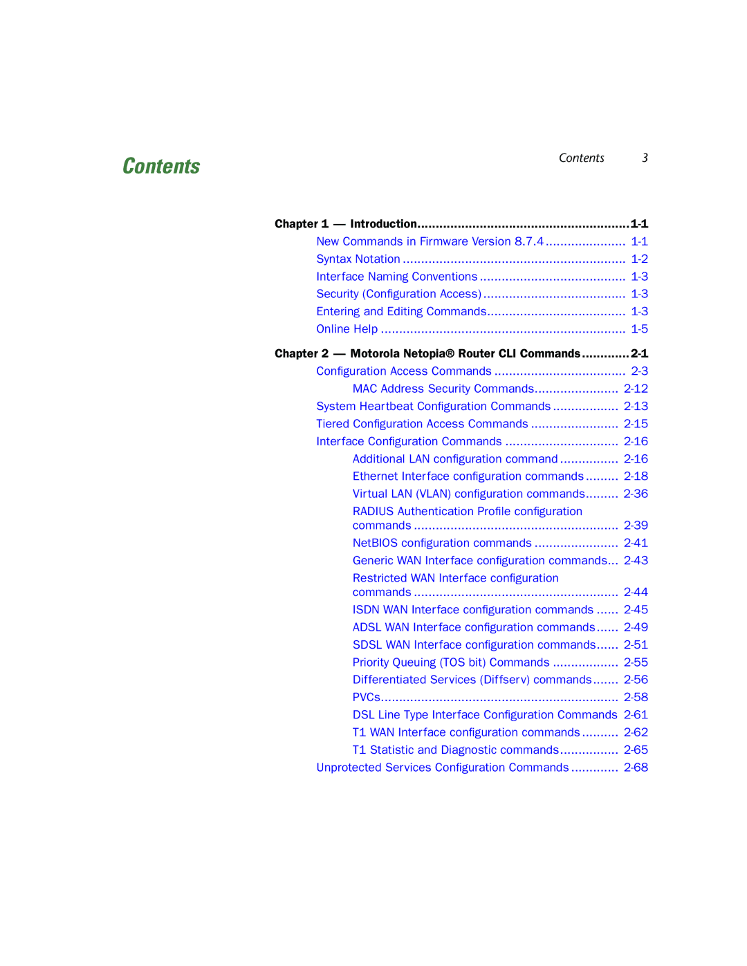 Netopia CLI 874 manual Contents 