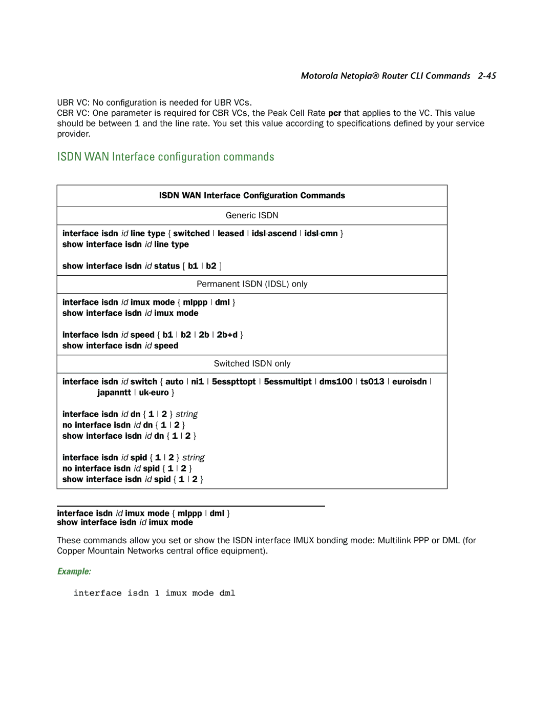 Netopia CLI 874 manual Isdn WAN Interface conﬁguration commands 