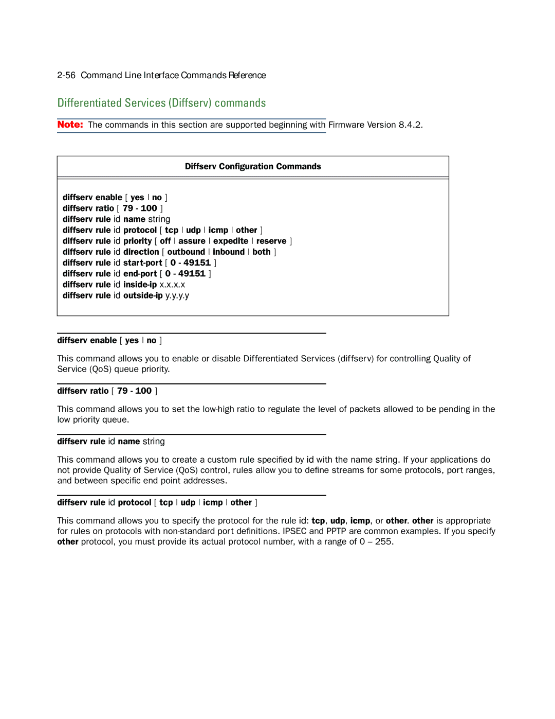 Netopia CLI 874 manual Differentiated Services Diffserv commands 