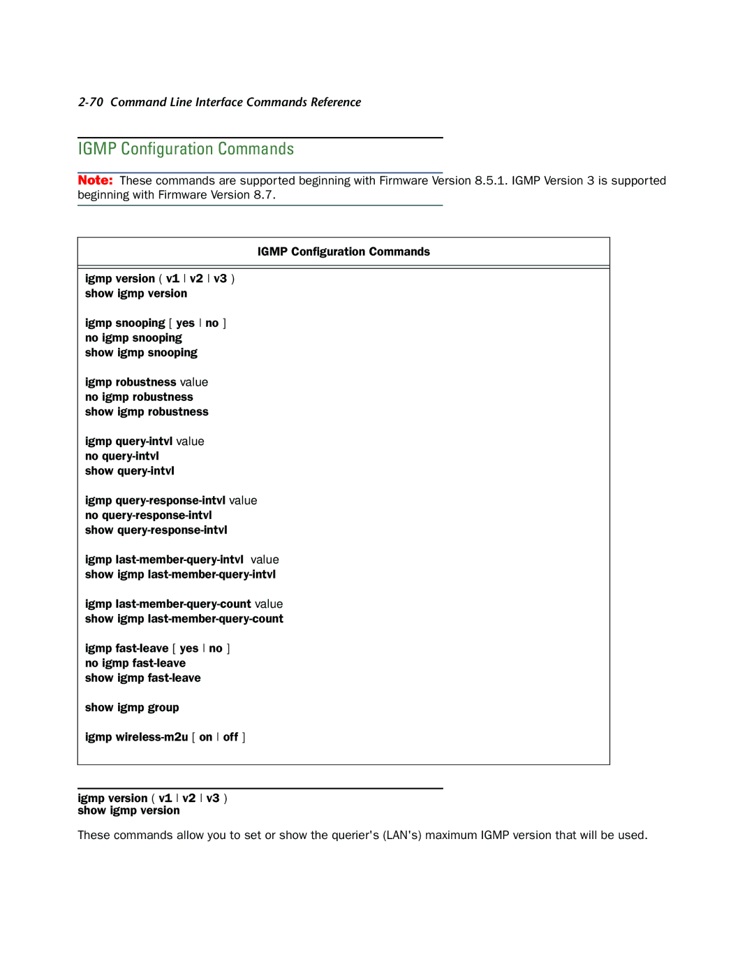 Netopia CLI 874 manual Igmp Conﬁguration Commands 