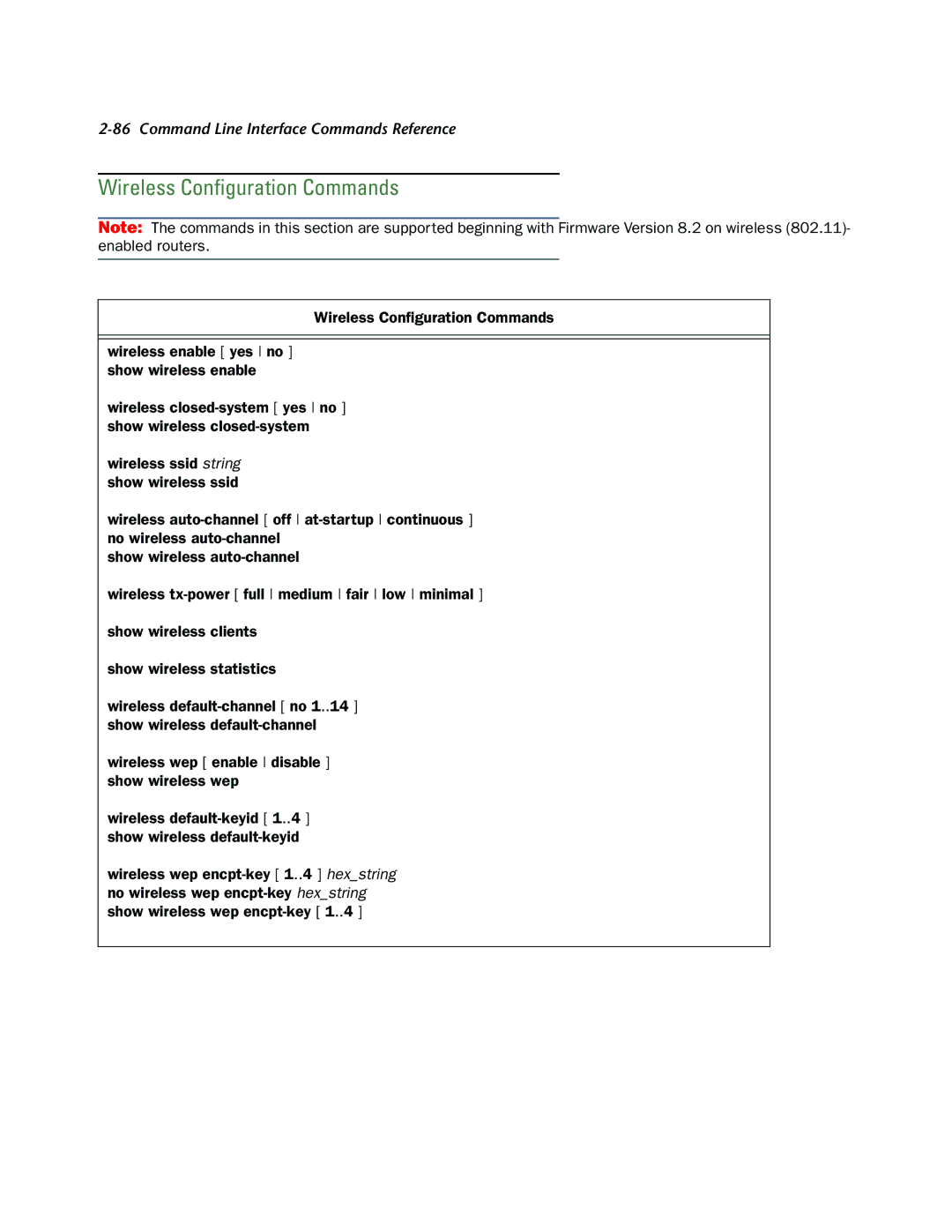 Netopia CLI 874 manual Wireless Conﬁguration Commands 