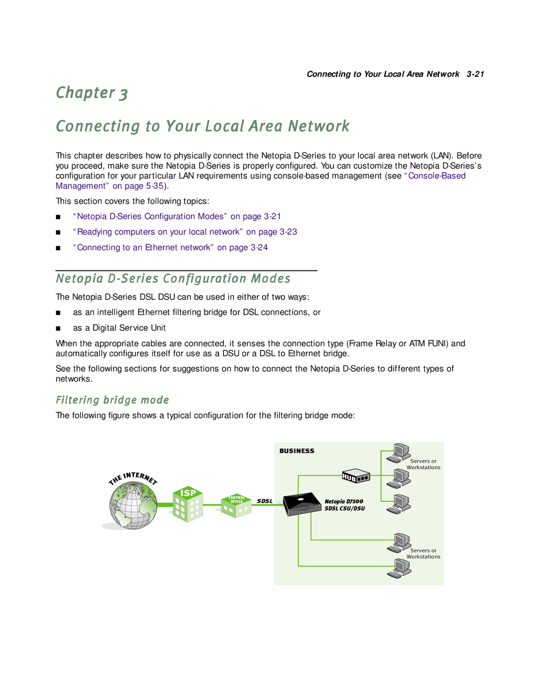 Netopia D7100 SDSL, D7171 SDSL manual Chapter Connecting to Your Local Area Network, Netopia D-Series Configuration Modes 