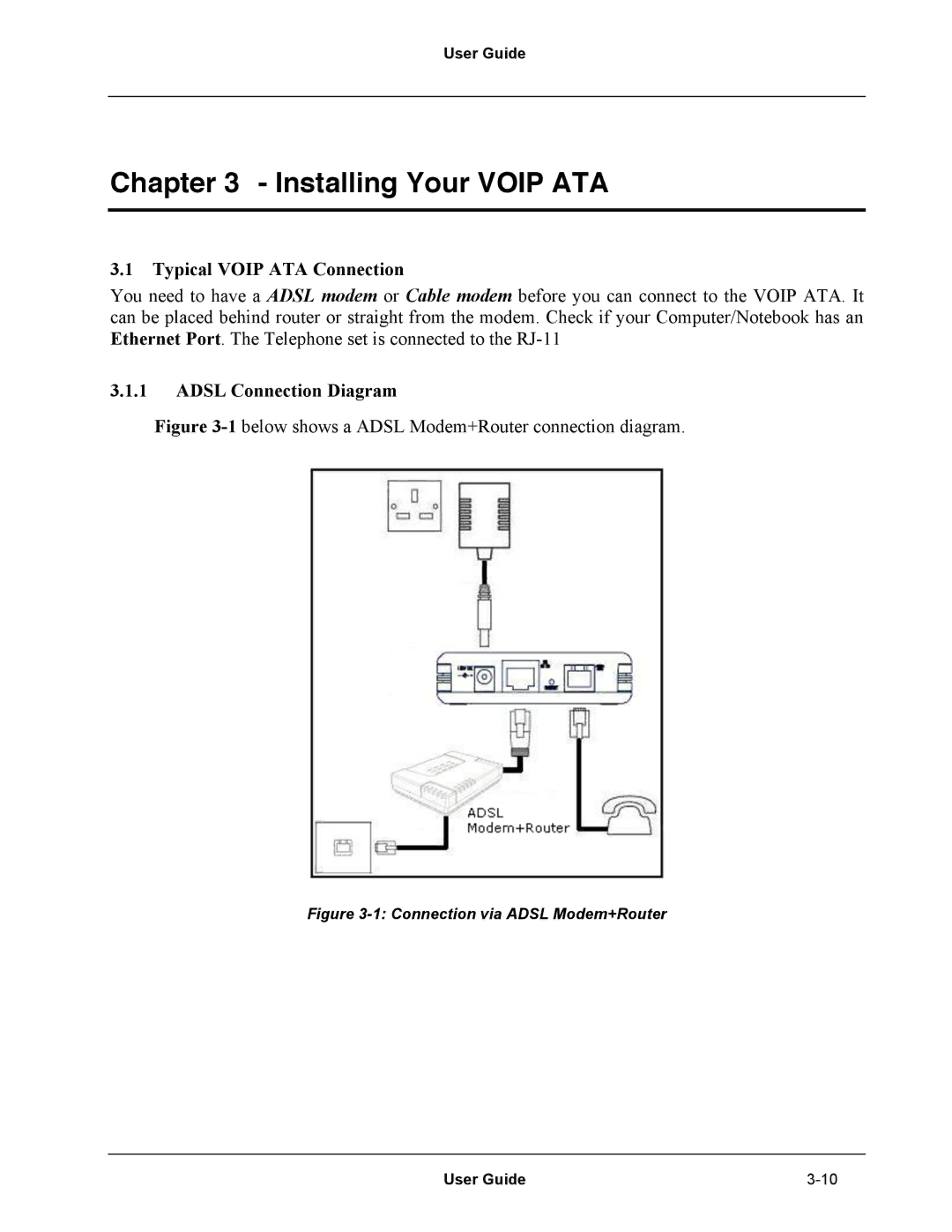 Netopia Network Adapater manual Installing Your Voip ATA, Typical Voip ATA Connection, Adsl Connection Diagram 