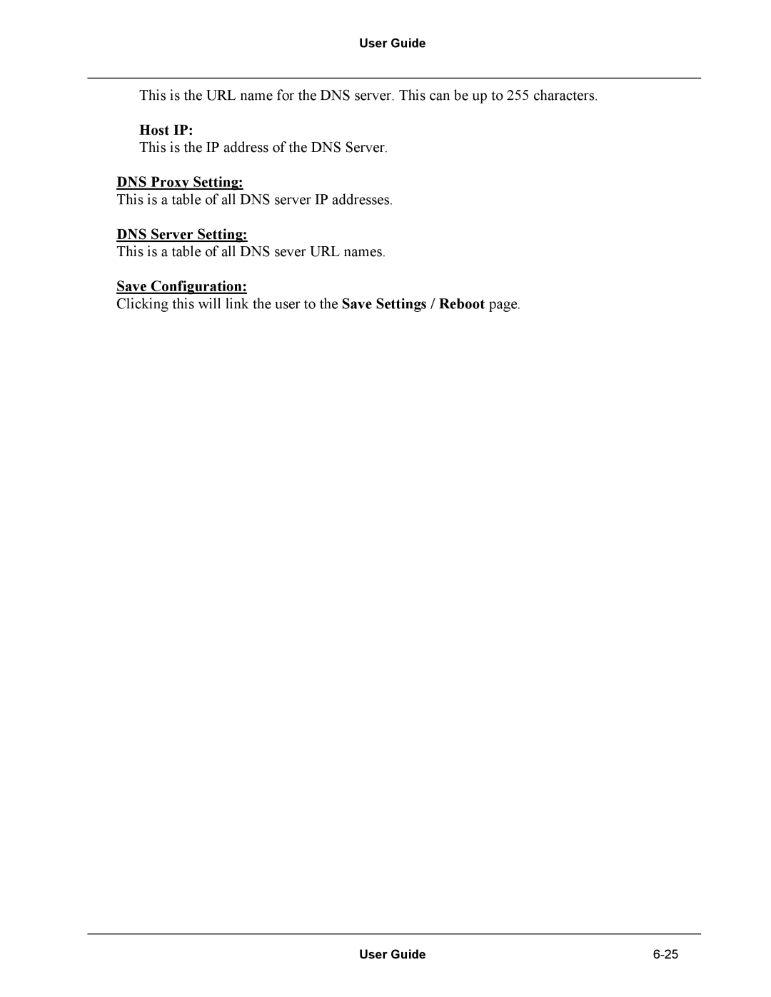 Netopia Network Adapater manual Host IP, DNS Proxy Setting, DNS Server Setting, Save Configuration 