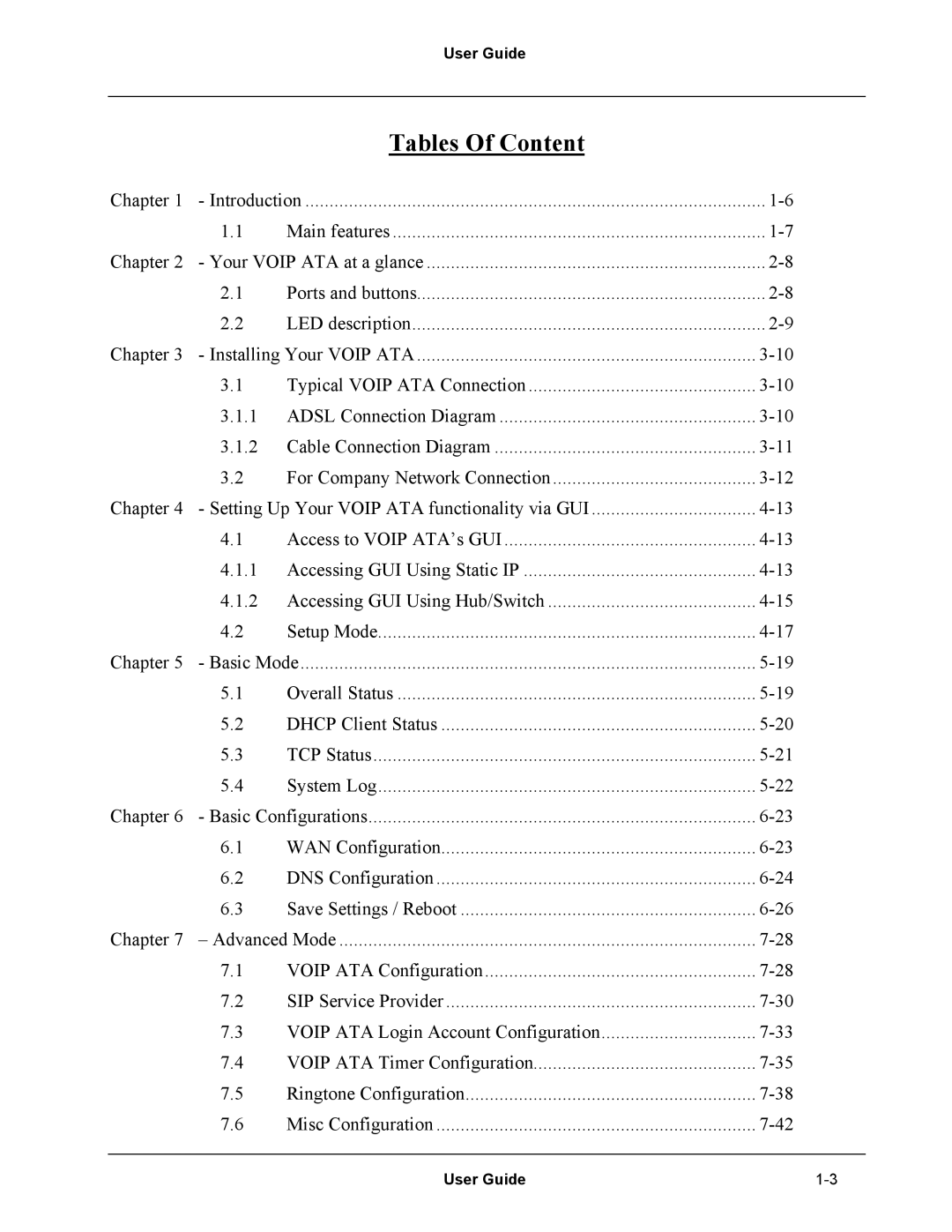 Netopia Network Adapater manual Tables Of Content 