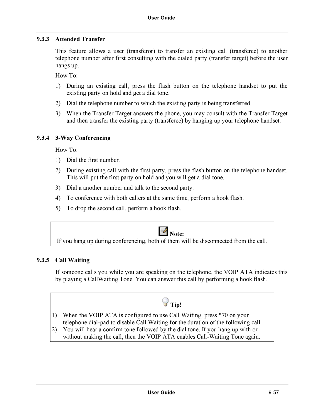 Netopia Network Adapater manual Attended Transfer, 4 3-Way Conferencing How To, Call Waiting 