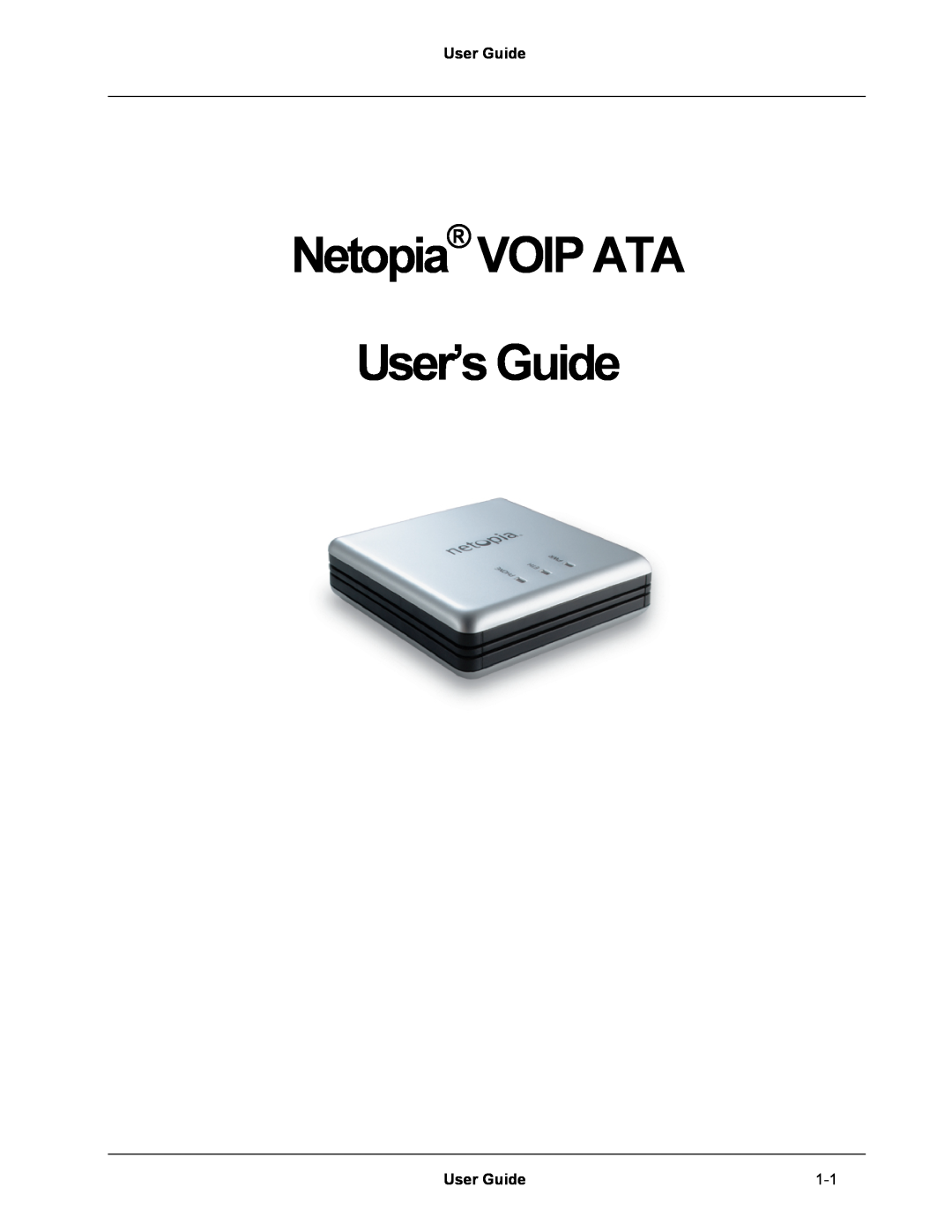 Netopia Network Adapater manual Netopia VOIP ATA User’sGuide, User Guide 