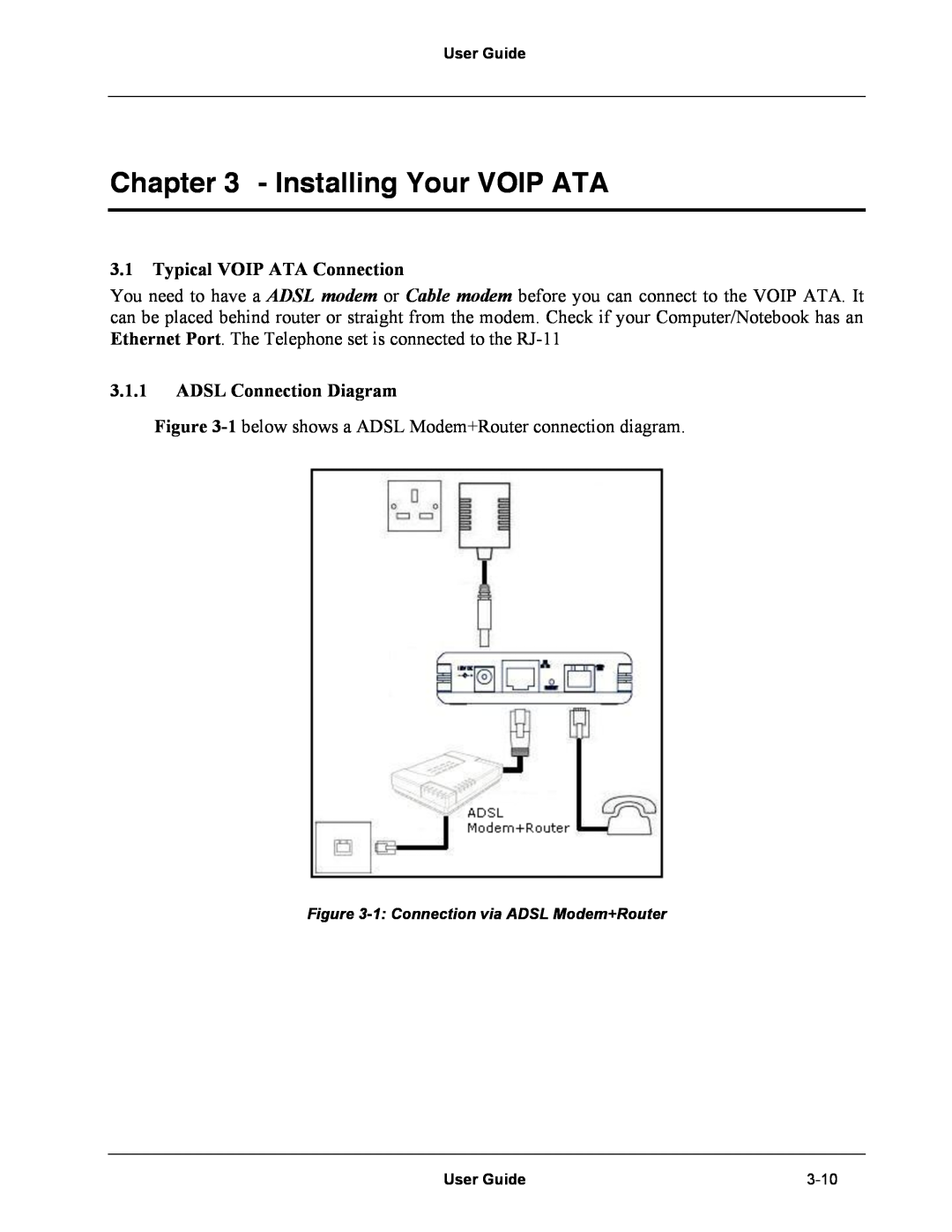 Netopia Network Adapater manual Installing Your VOIP ATA, Typical VOIP ATA Connection, ADSL Connection Diagram 