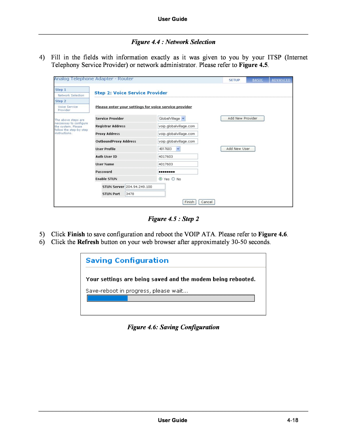 Netopia Network Adapater manual 4 Network Selection, 5 Step, 6 Saving Configuration 
