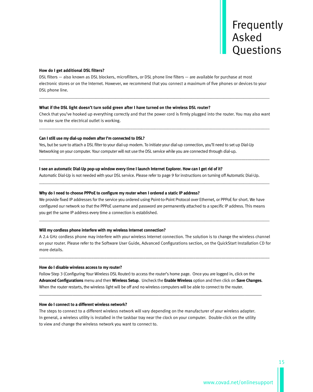 Netopia Network Adapte manual How do I get additional DSL filters?, How do I disable wireless access to my router? 