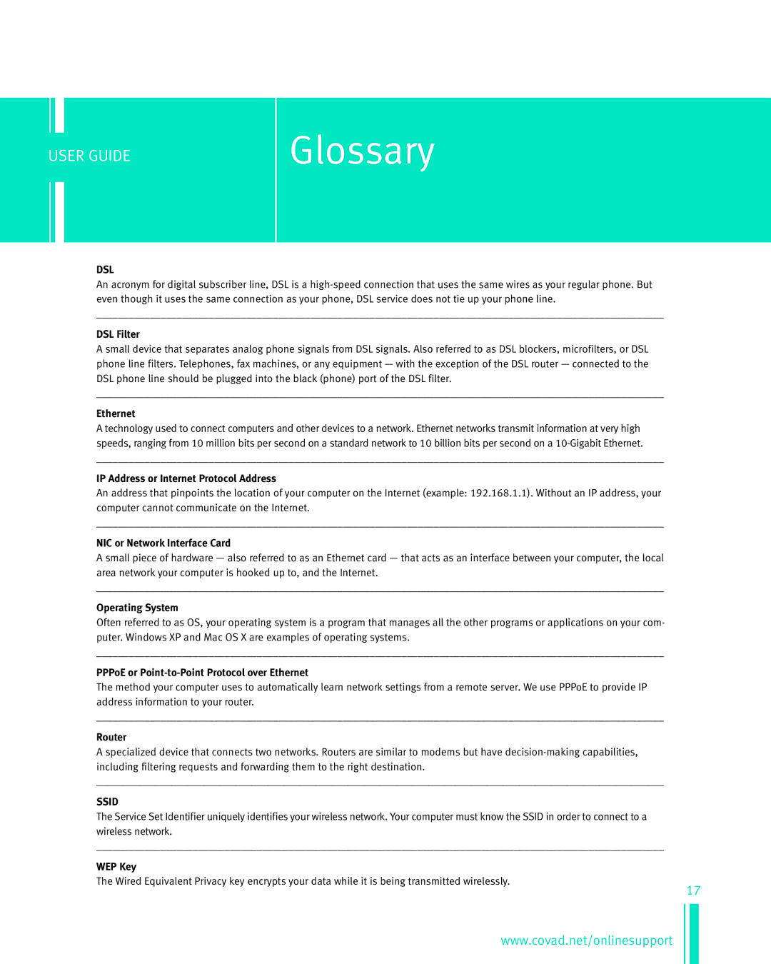 Netopia Network Adapte manual Glossary 