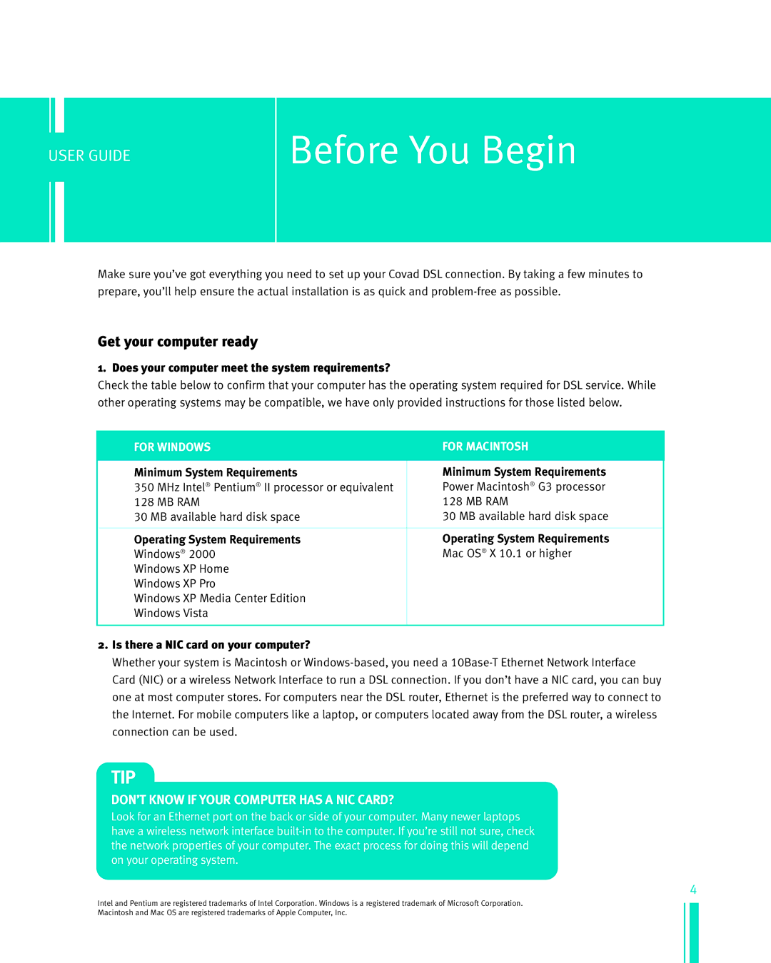 Netopia Network Adapte manual Before You Begin, DON’T Know if Your Computer has a NIC CARD? 