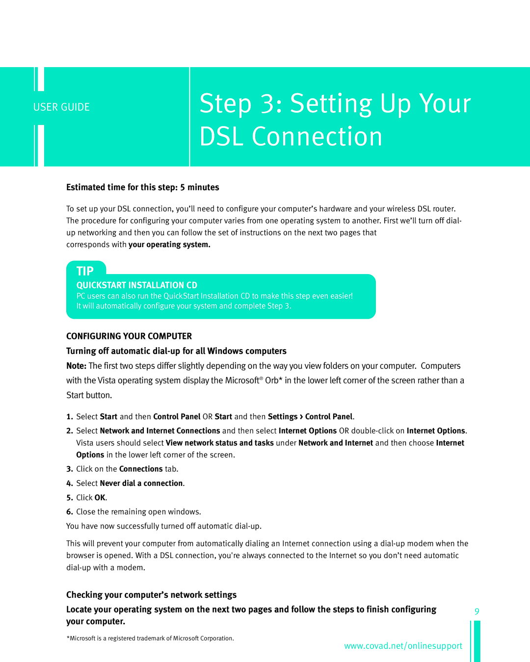 Netopia Network Adapte manual Setting Up Your DSL Connection, Quickstart Installation CD, Your computer 