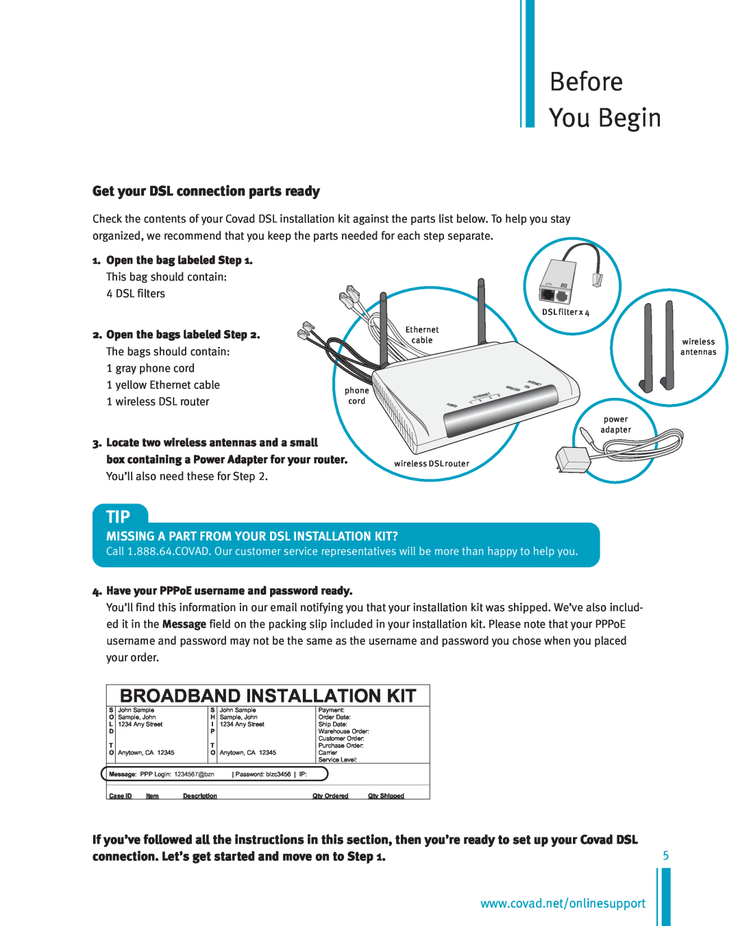 Netopia Network Adapte manual Before You Begin, Broadband Installation Kit, Get your DSL connection parts ready 