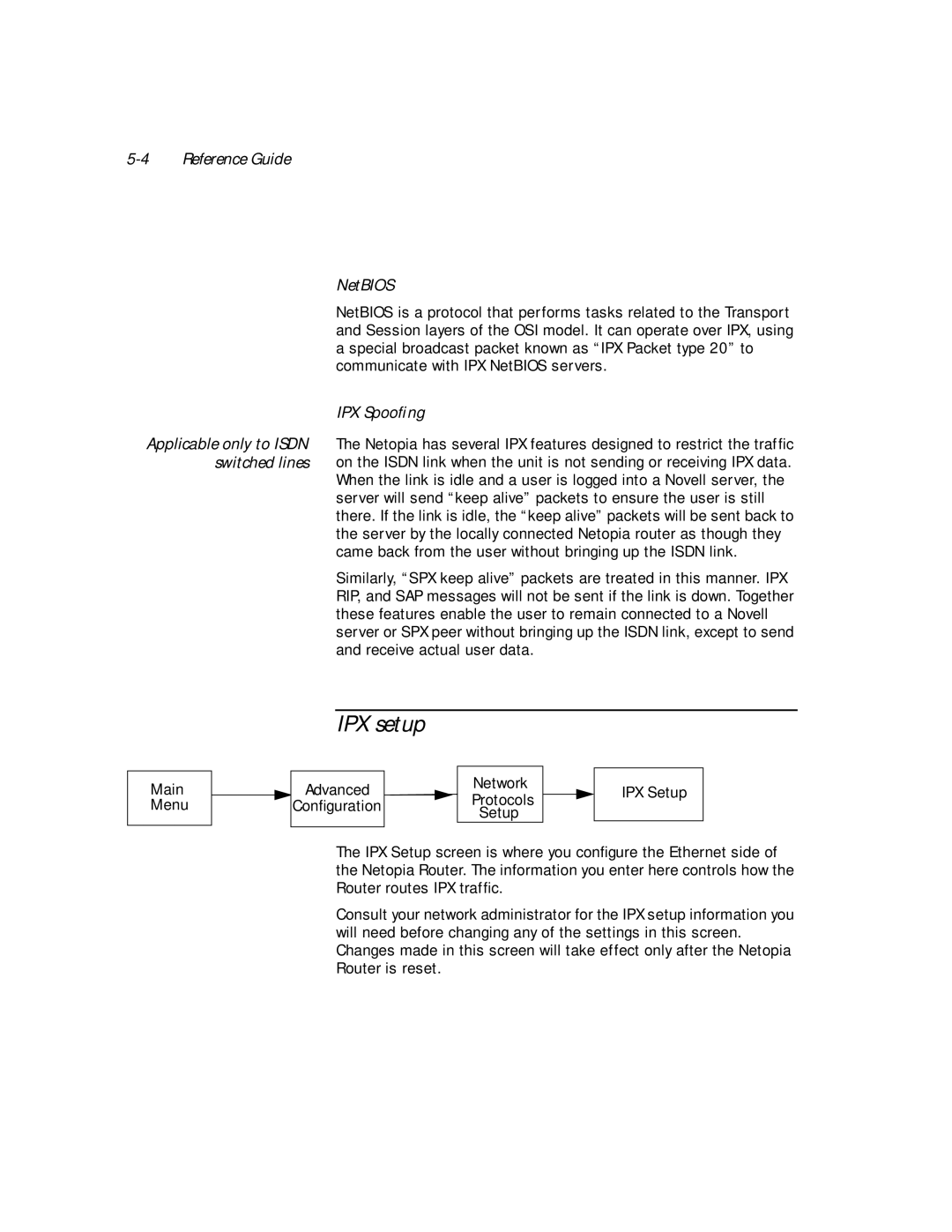 Netopia PN Series manual IPX setup, Reference Guide NetBIOS, IPX Spooﬁng 