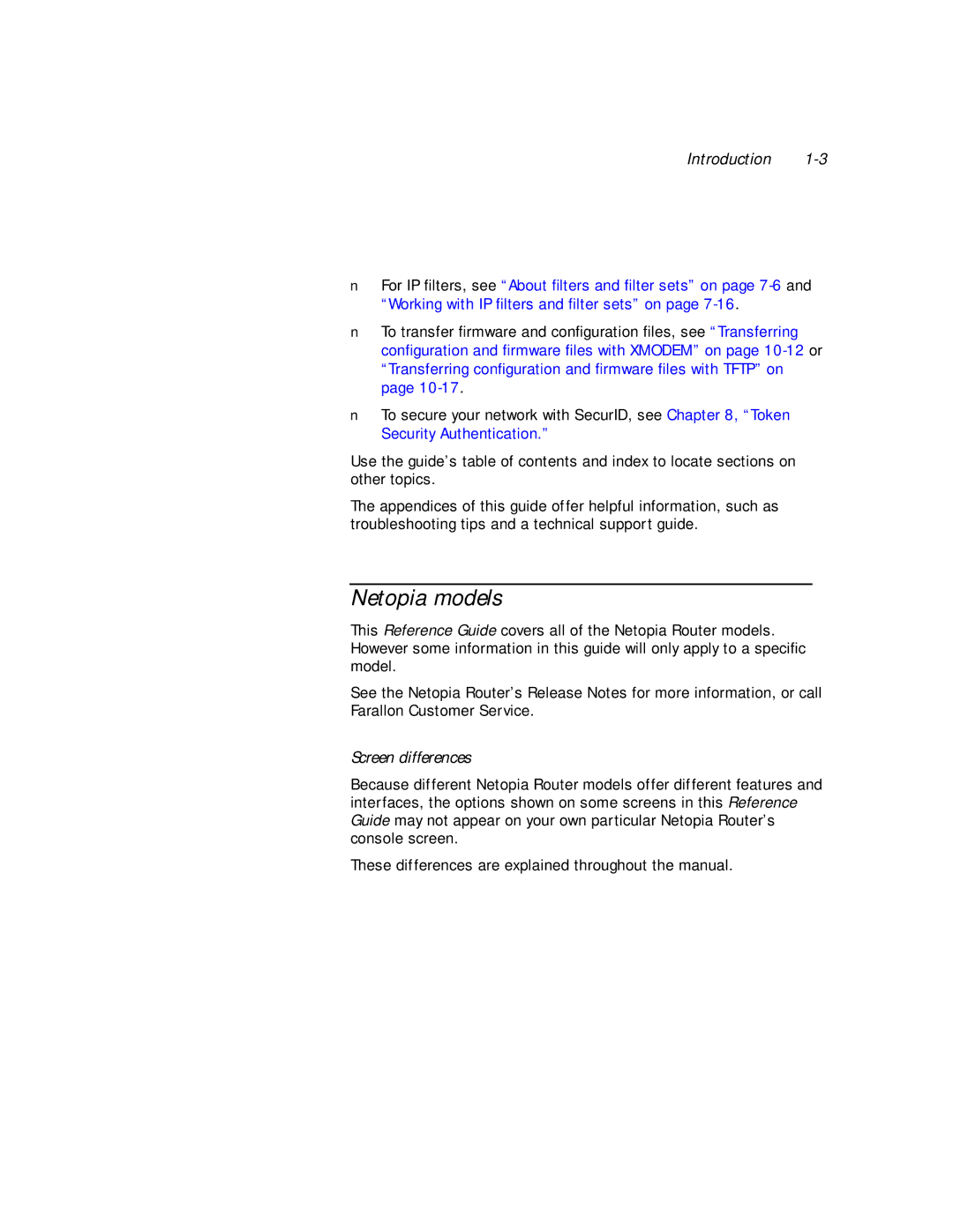 Netopia PN Series manual Netopia models, Introduction, Screen differences 