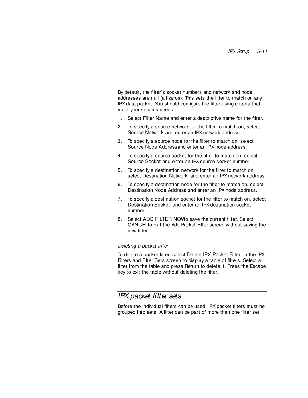 Netopia PN Series manual IPX packet ﬁlter sets, Deleting a packet ﬁlter 