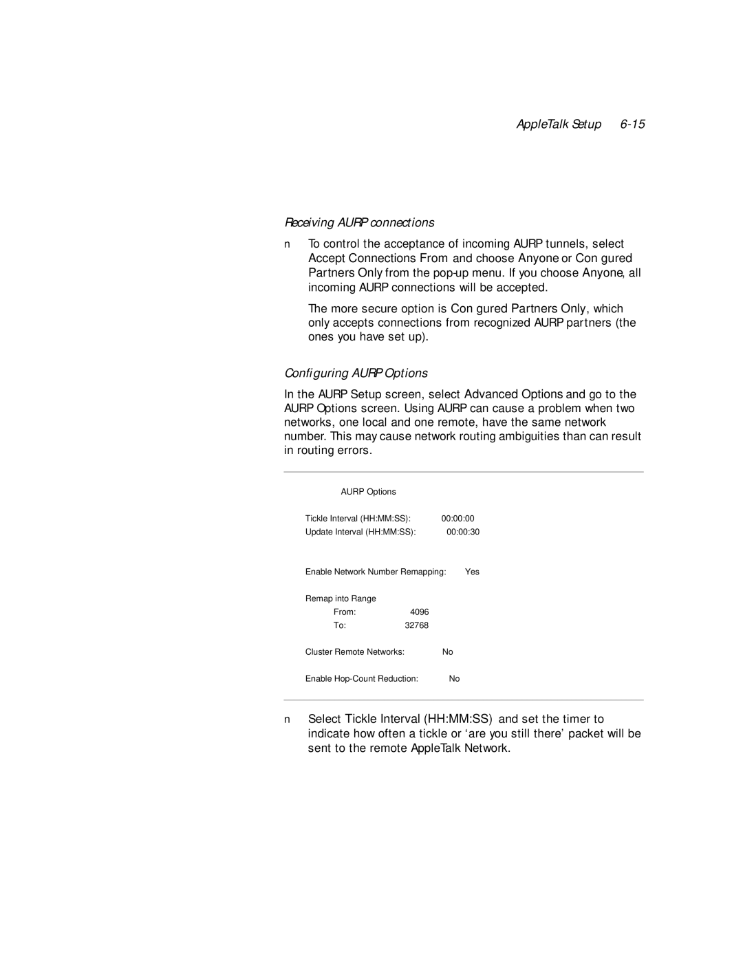 Netopia PN Series manual AppleTalk Setup Receiving Aurp connections, Conﬁguring Aurp Options 