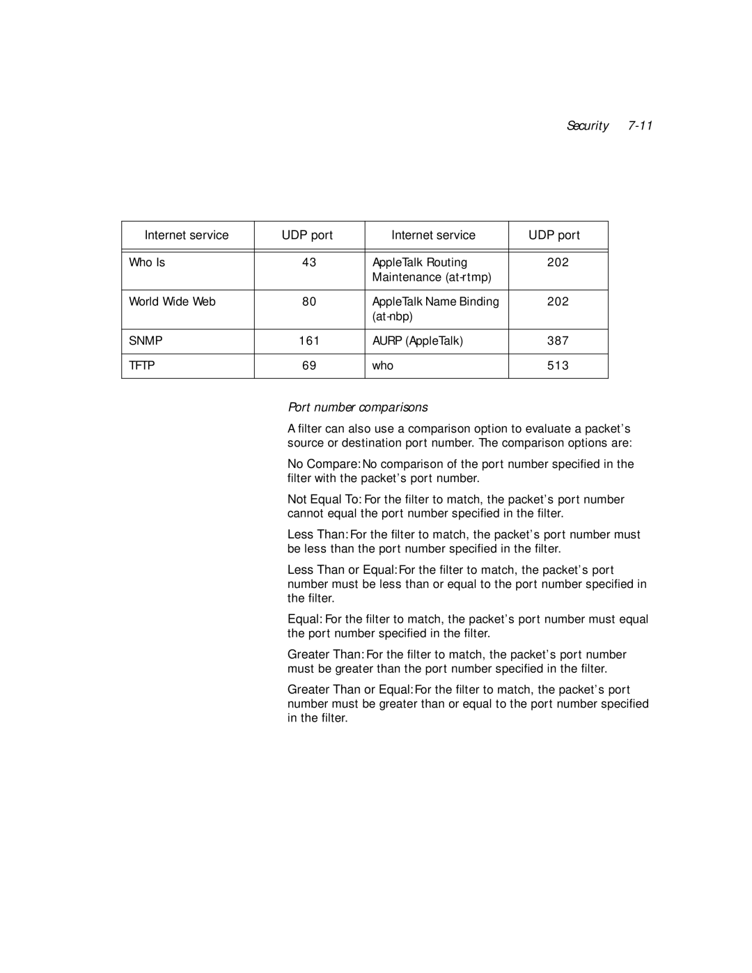 Netopia PN Series manual Port number comparisons 