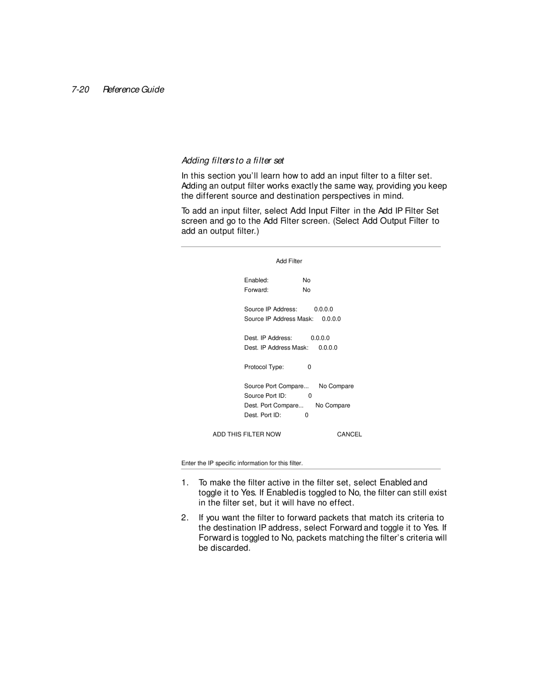 Netopia PN Series manual Reference Guide Adding ﬁlters to a ﬁlter set 