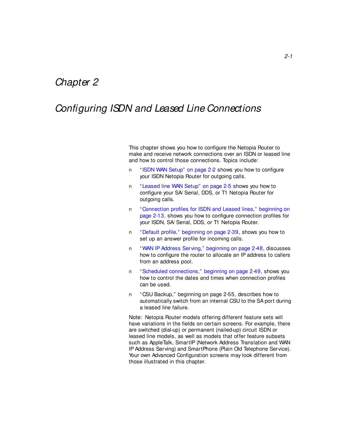 Netopia PN Series manual Chapter Conﬁguring Isdn and Leased Line Connections 