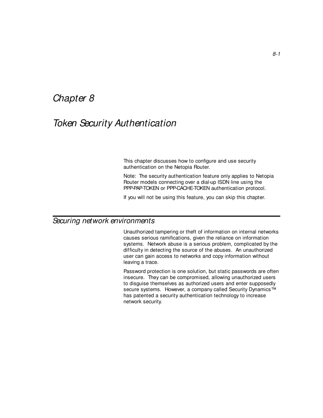 Netopia PN Series manual Chapter Token Security Authentication, Securing network environments 