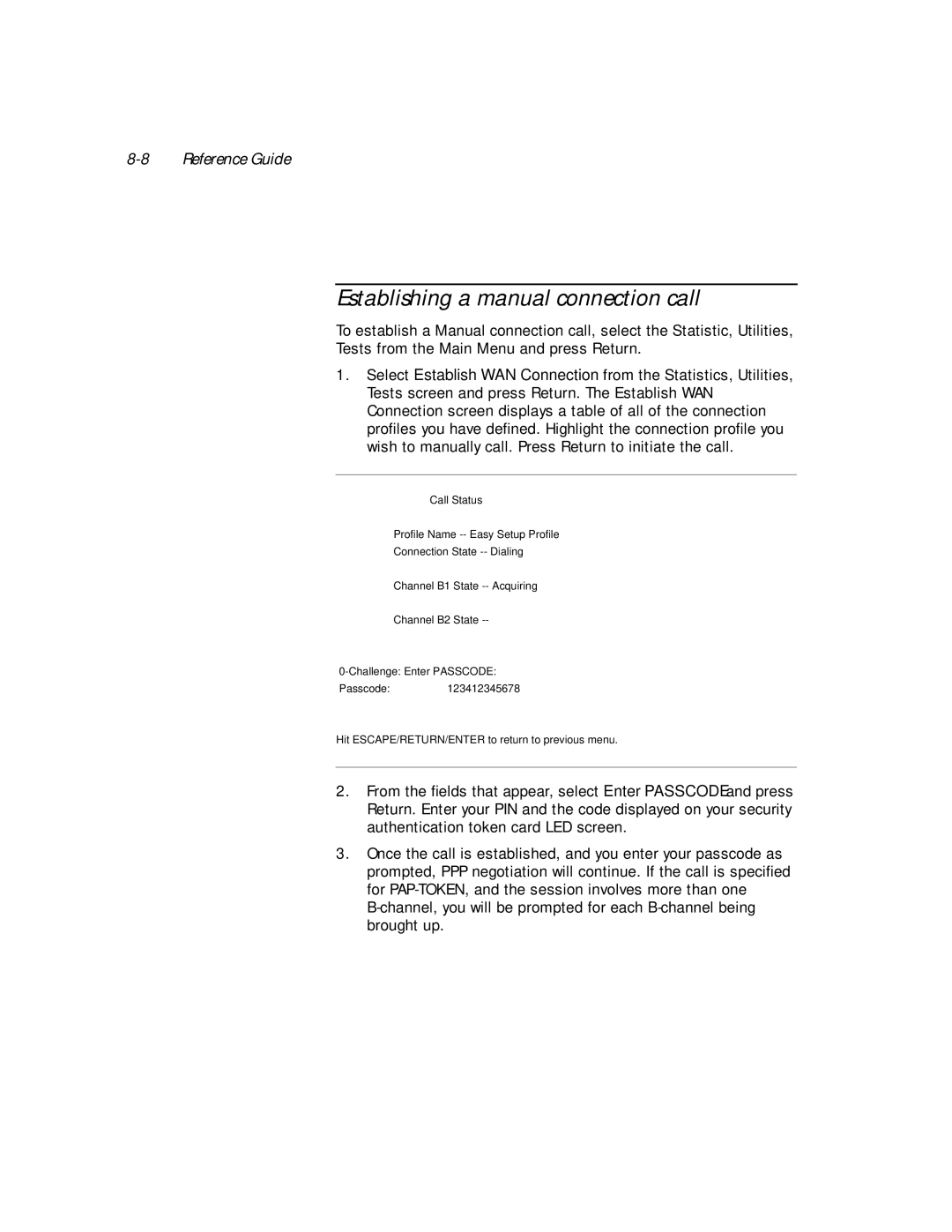 Netopia PN Series Establishing a manual connection call 