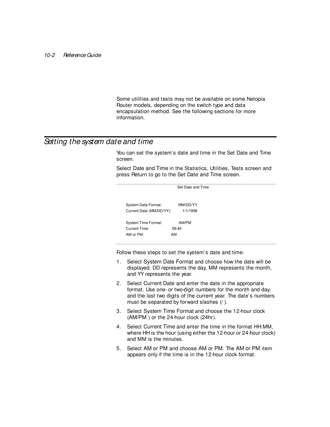 Netopia PN Series manual Setting the system date and time, Reference Guide 