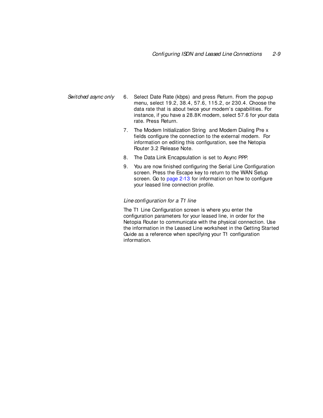 Netopia PN Series manual Line conﬁguration for a T1 line 