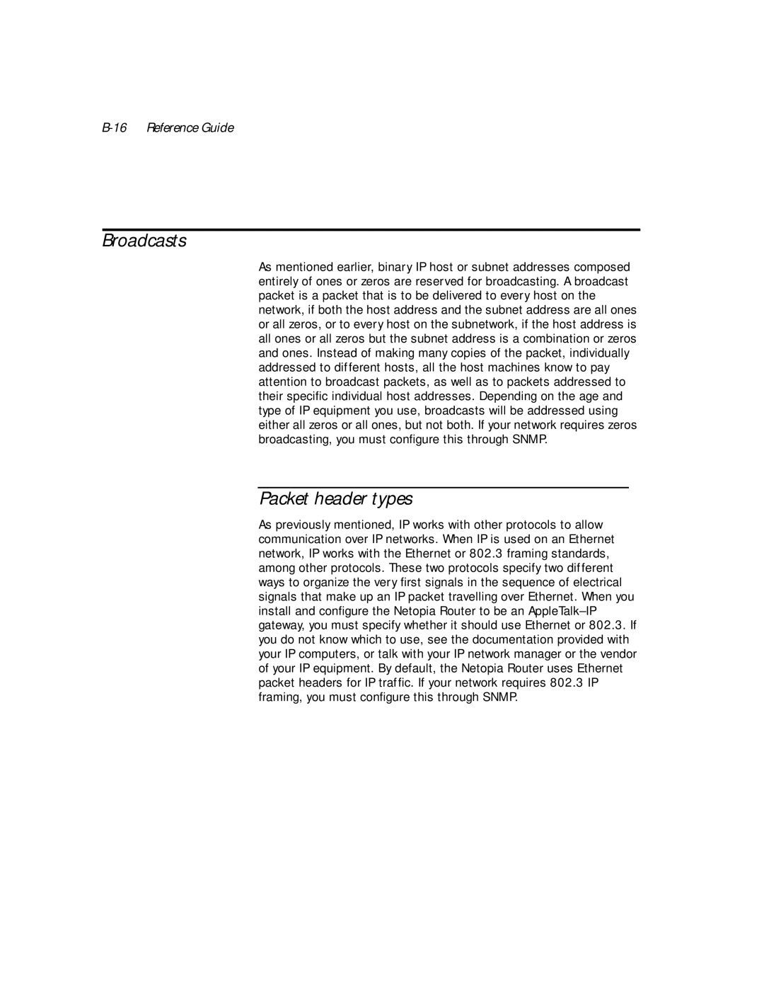 Netopia PN Series manual Broadcasts, Packet header types 