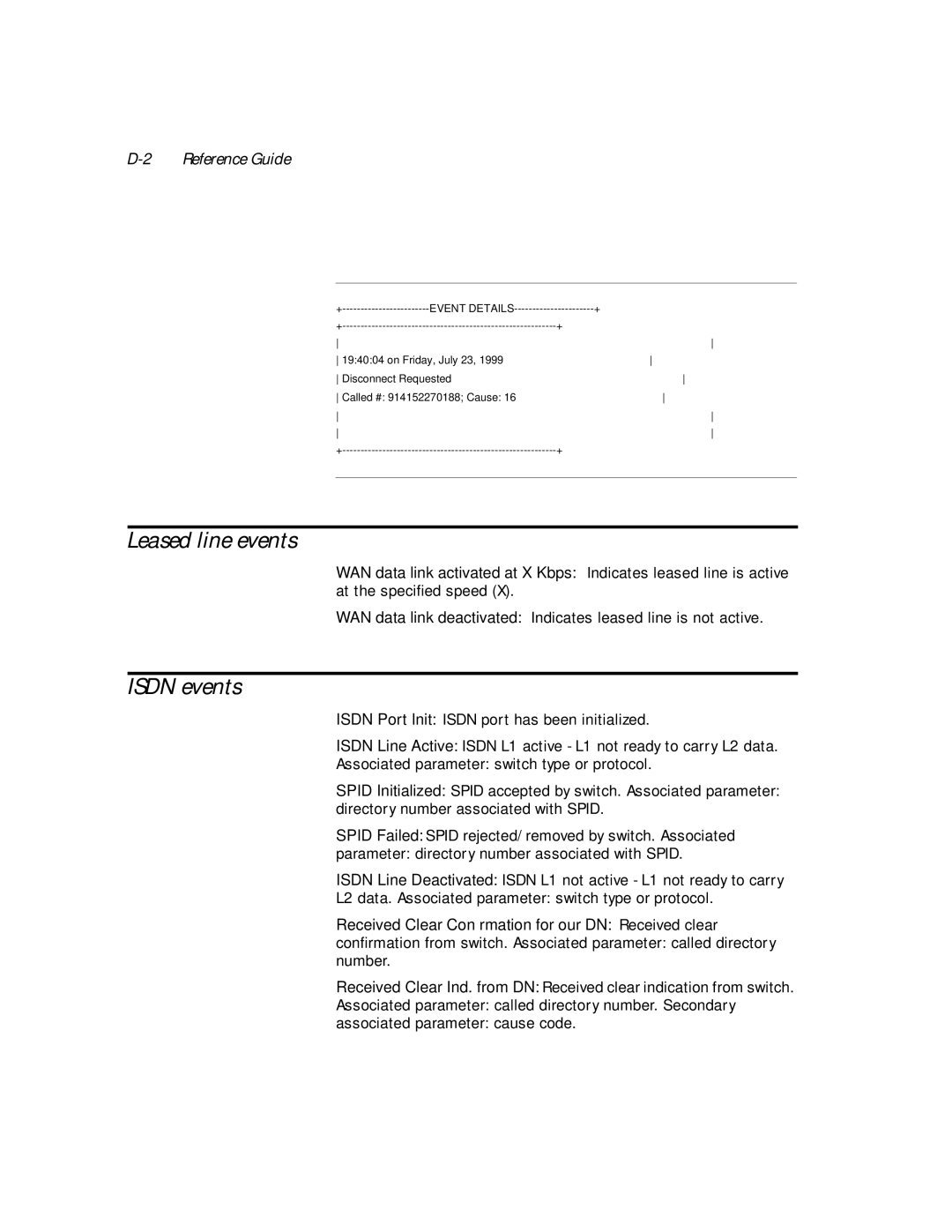 Netopia PN Series manual Leased line events, Isdn events 