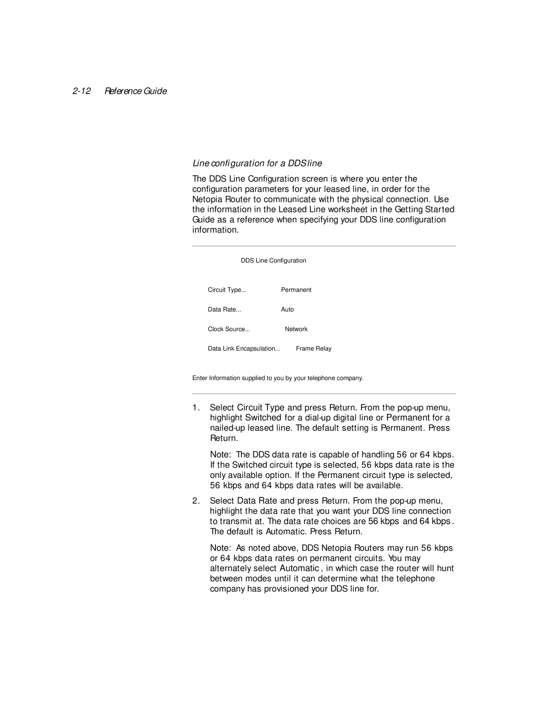 Netopia PN Series manual Reference Guide Line conﬁguration for a DDS line 