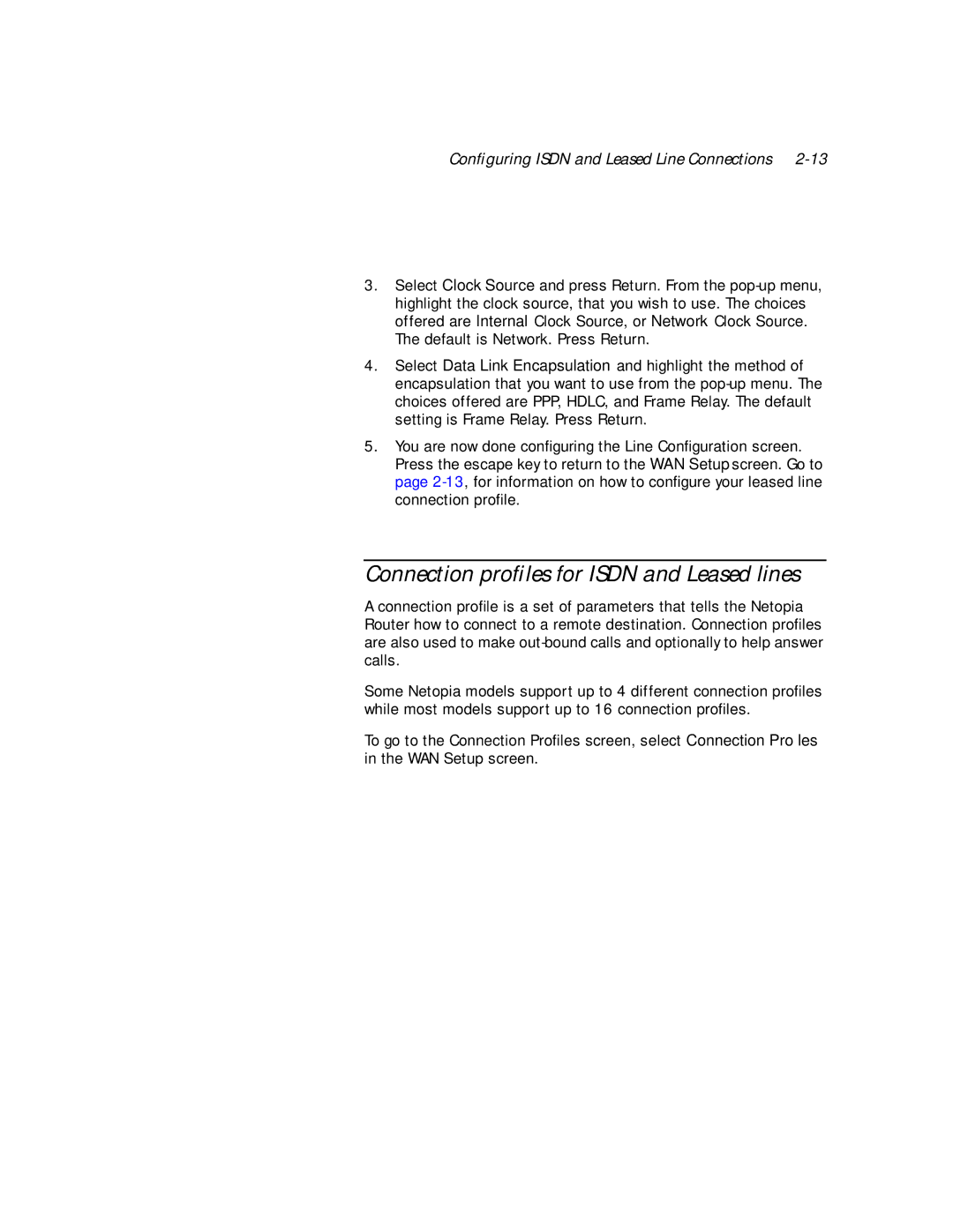 Netopia PN Series manual Connection proﬁles for Isdn and Leased lines 