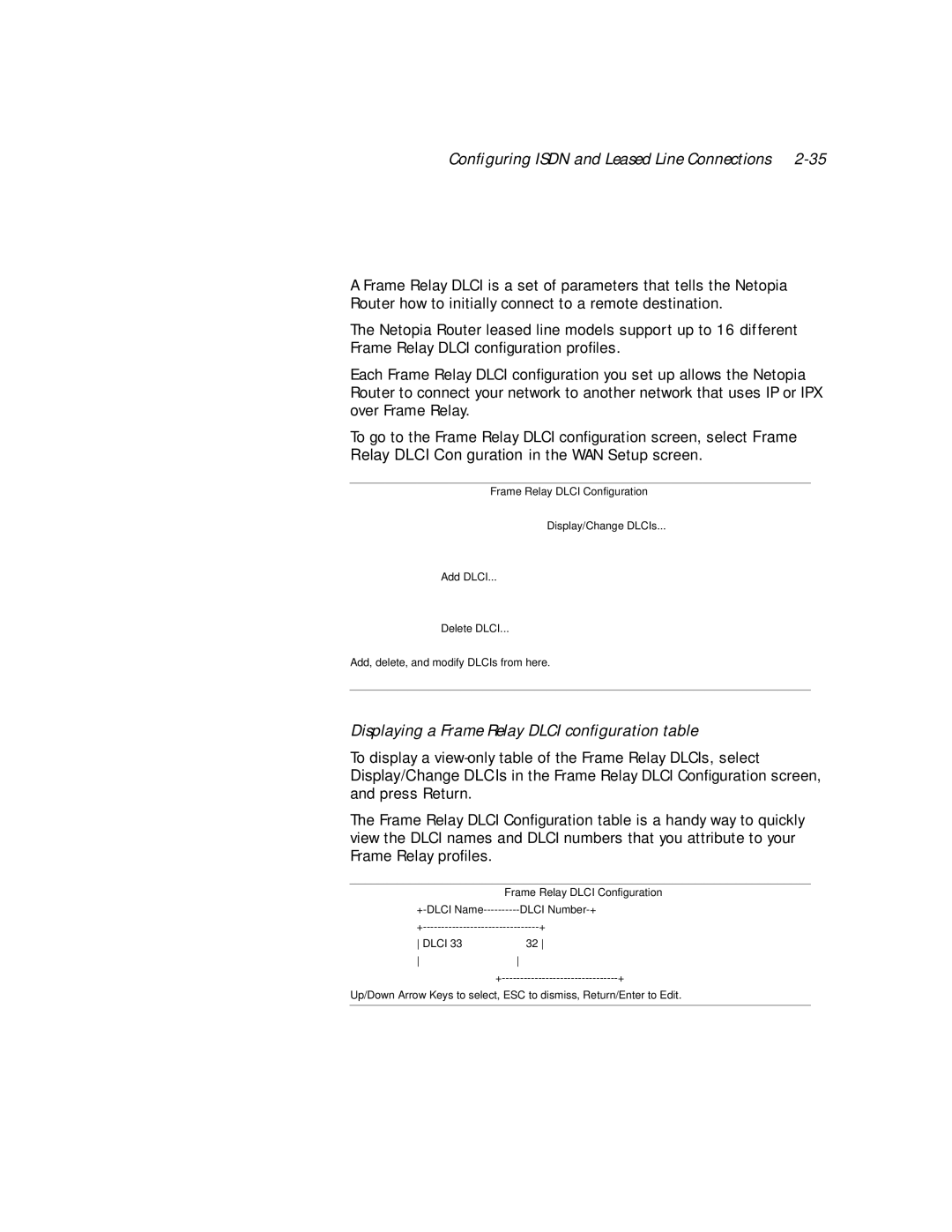 Netopia PN Series manual Displaying a Frame Relay Dlci conﬁguration table 