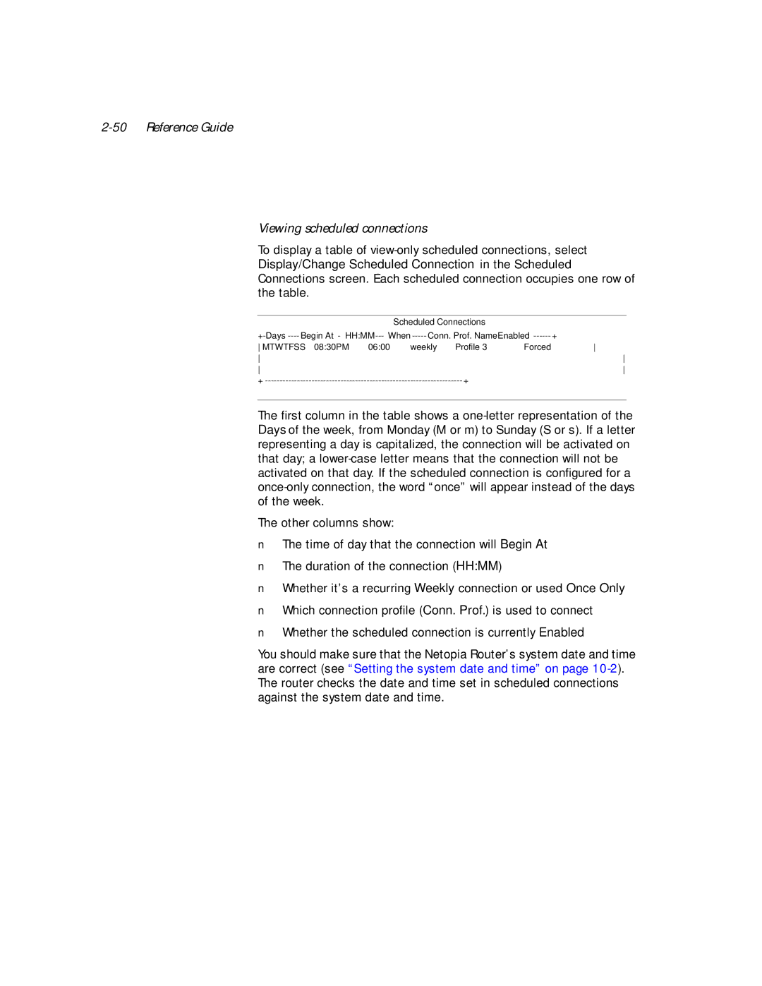 Netopia PN Series manual Reference Guide Viewing scheduled connections 